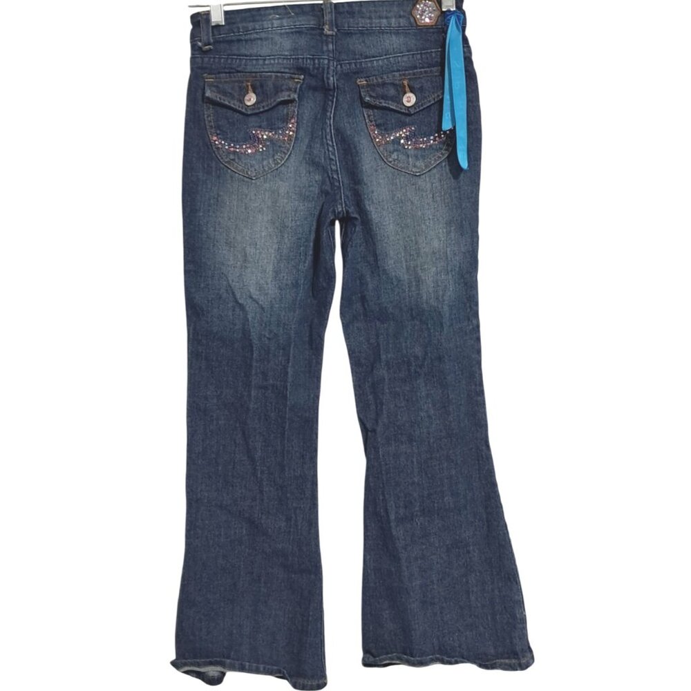 Y2K Arizona Flared Jeans Rhinestones Girls Size 12 Regular Dark Wash Denim Cotto